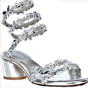 Copper Key Silver Floral Embellished Heels